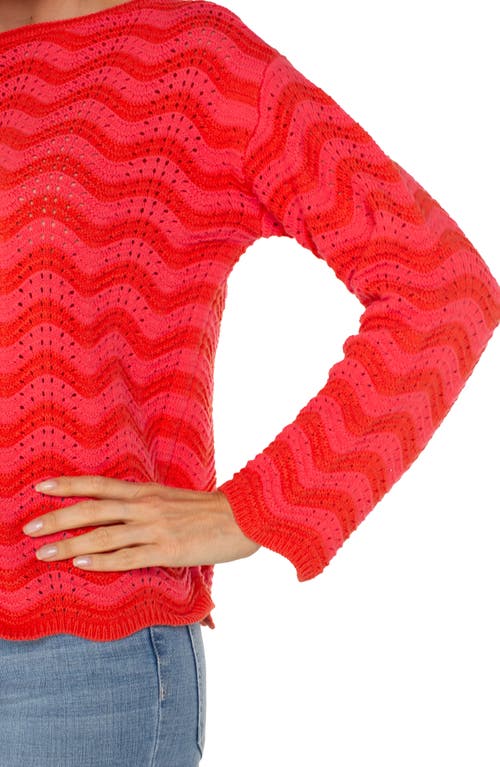 Liverpool Los Angeles Wavy Stripe Pointelle Cotton Blend Sweater In Pink/red Stripe