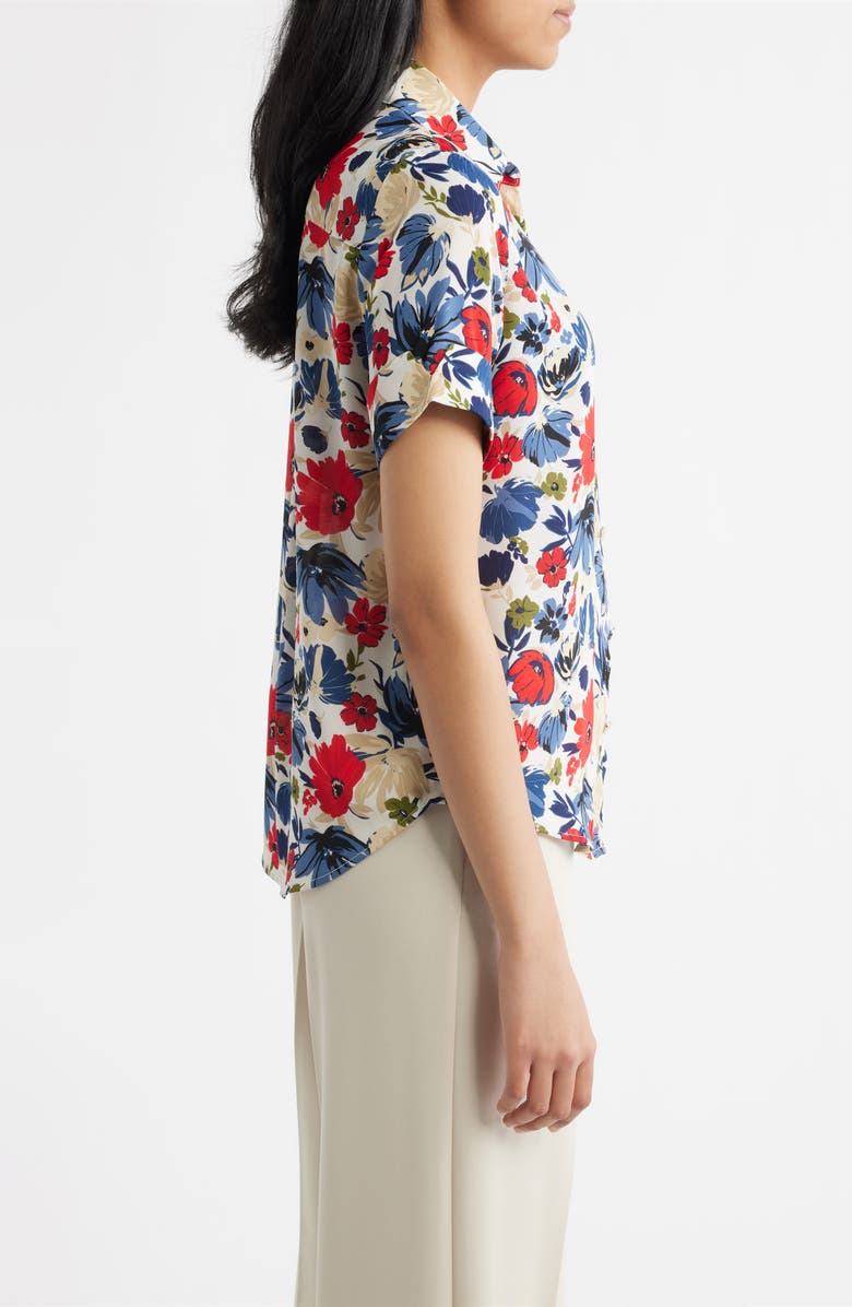 AK ANNE KLEIN Floral Print Shirt, Alternate, color, White Dove Multi