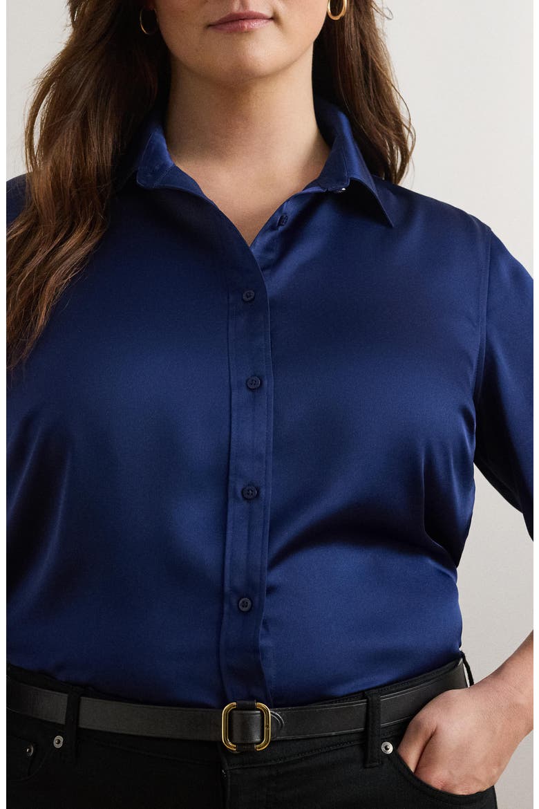 Charmeuse Button-Up Shirt, Alternate, color, HOLIDAY NAVY