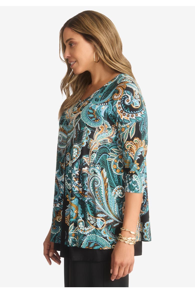 Crew Neck Double Layered Tunic, Alternate, color, FROST TEAL PAISLEY