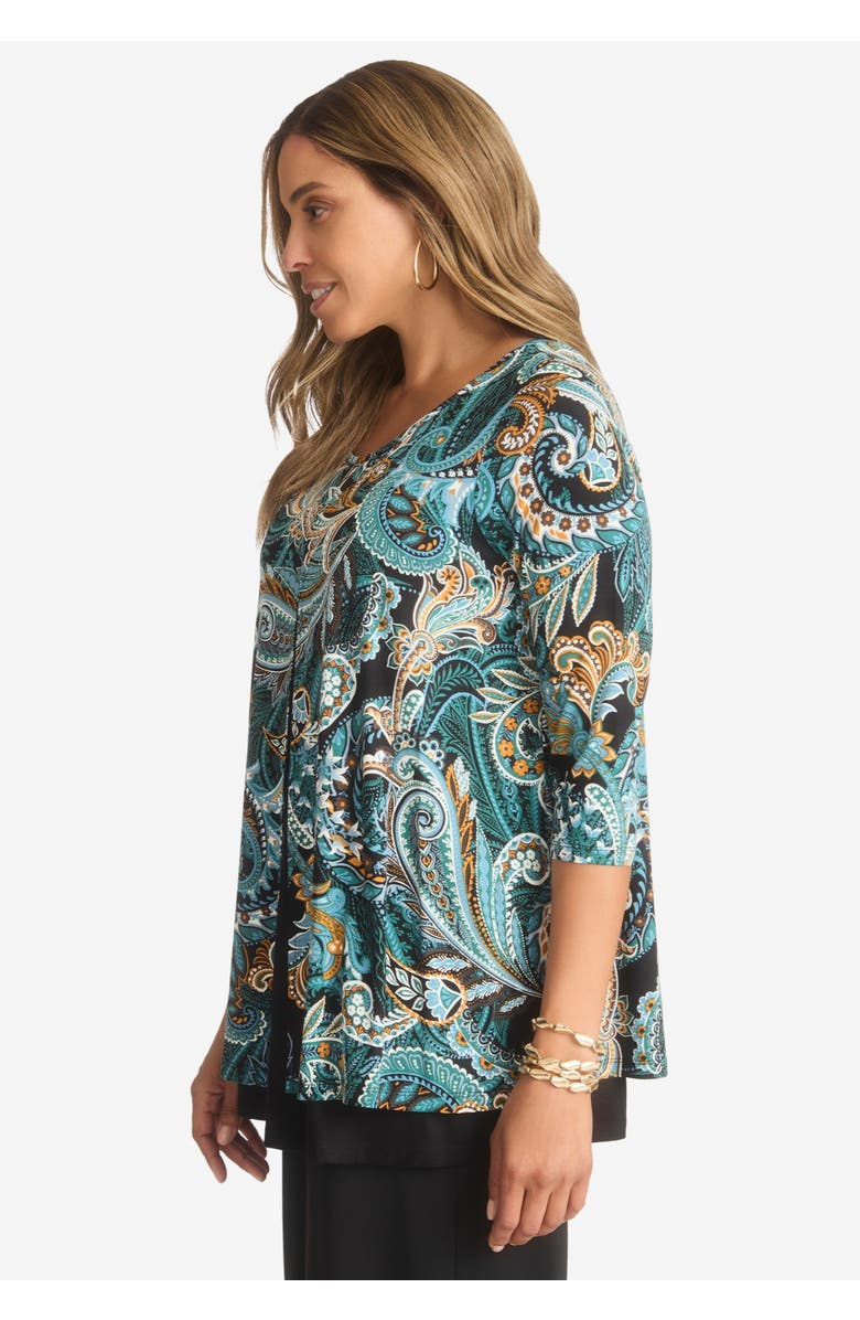 Jessica London Crew Neck Double Layered Tunic, Alternate, color, Frost Teal Paisley