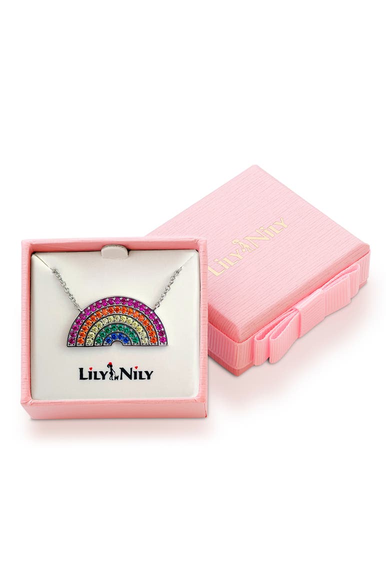 Kids' Rainbow Cubic Zirconia Pendant Necklace, Alternate, color, MULTI SILVER