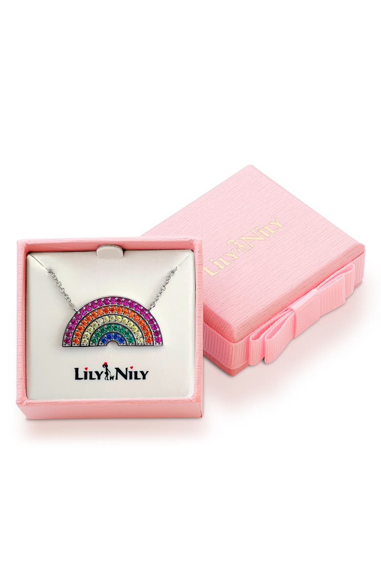 Lily Nily Kids' Rainbow Cubic Zirconia Pendant Necklace, Alternate, color, Multi Silver