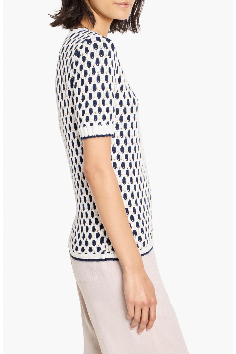Geo Tuck Stitch Short Sleeve Sweater, Alternate, color, INDIGO MULTI