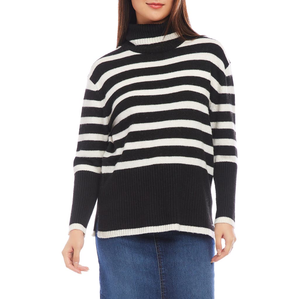 Karen Kane Stripe Turtleneck Sweater In Black