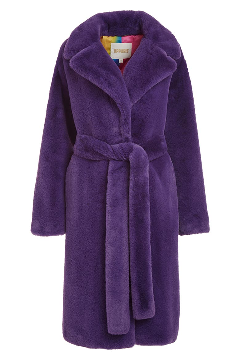 Mona Belted Faux Fur Coat, Alternate, color, ELECTRIC PURPLE