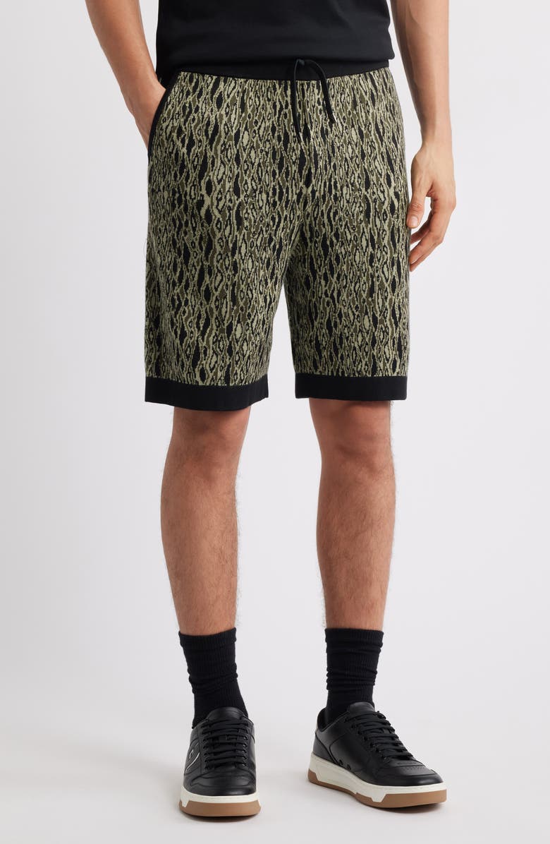HUGO Sgoey Jacquard Knit Drawstring Shorts, Main, color, Open Green