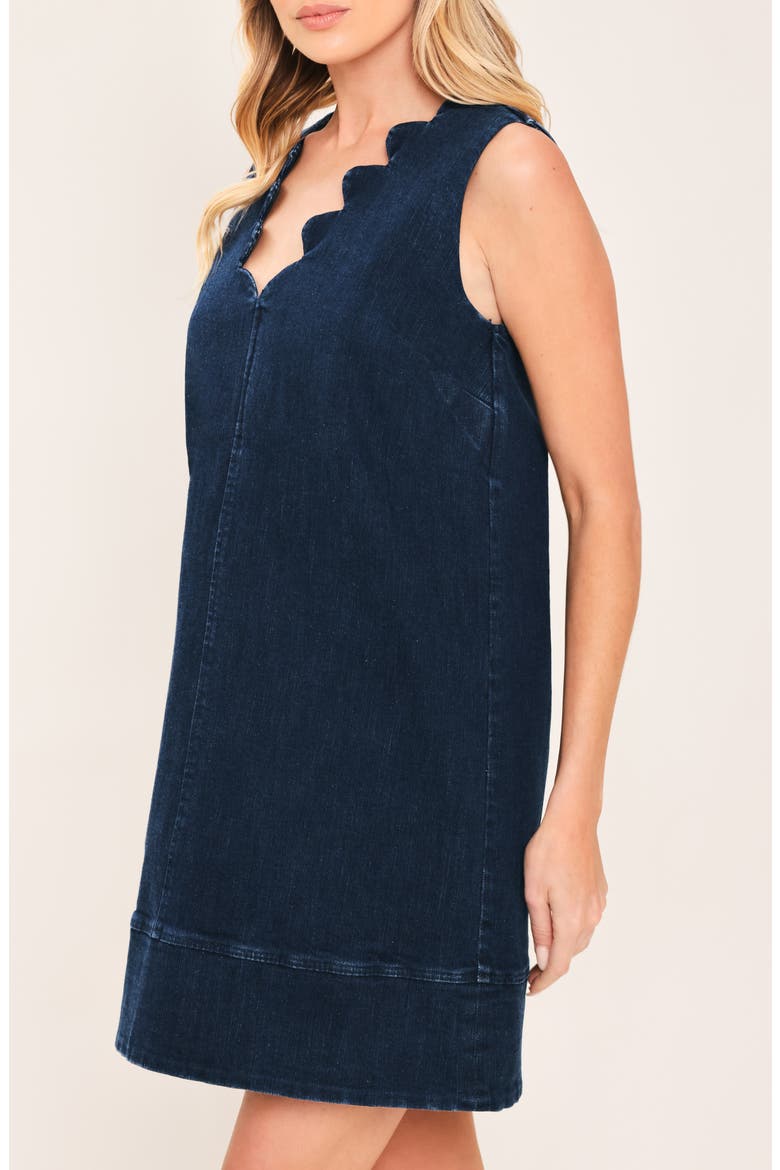 Scalloped Sleeveless Denim MInidress, Alternate, color, DARK INDIGO
