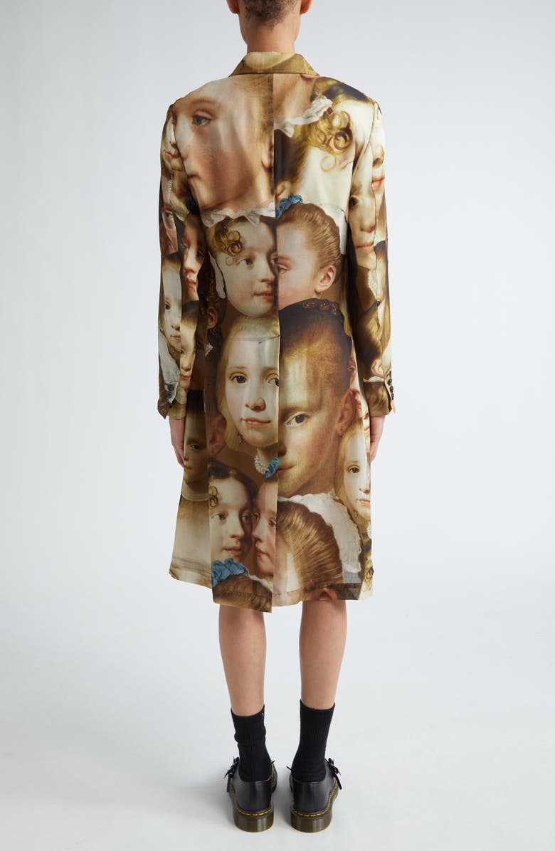 Comme des Garçons Face Print Wool Overcoat, Alternate, color, Beige X Pink