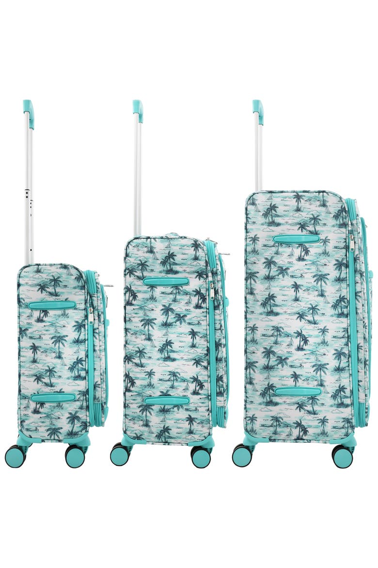 Palm Print 3-Piece Expandable Softside Spinner Luggage Set, Alternate, color, Aqua