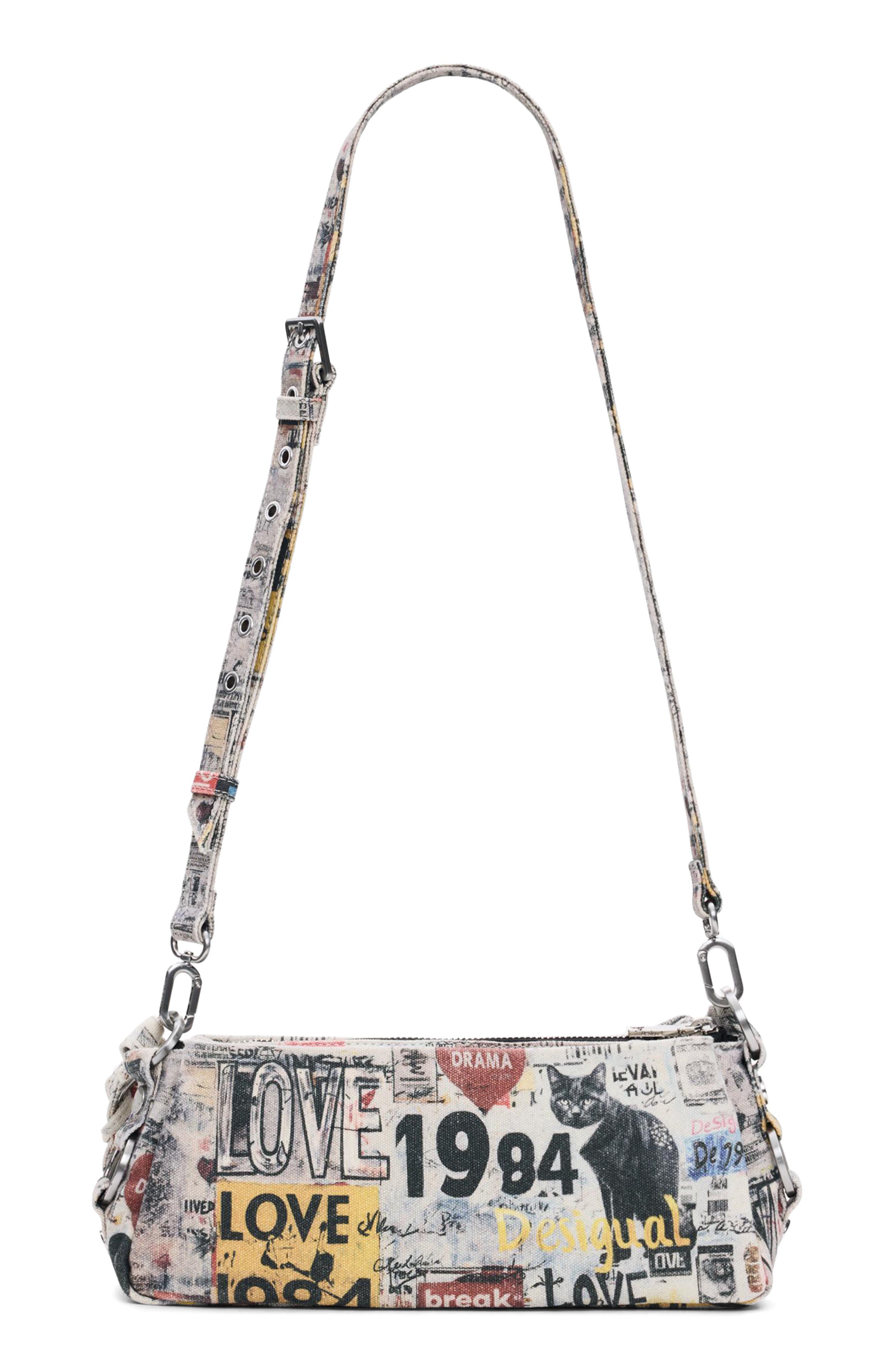 Small Mixed Print Denim Crossbody Bag, Alternate, color, WHITE MULTI