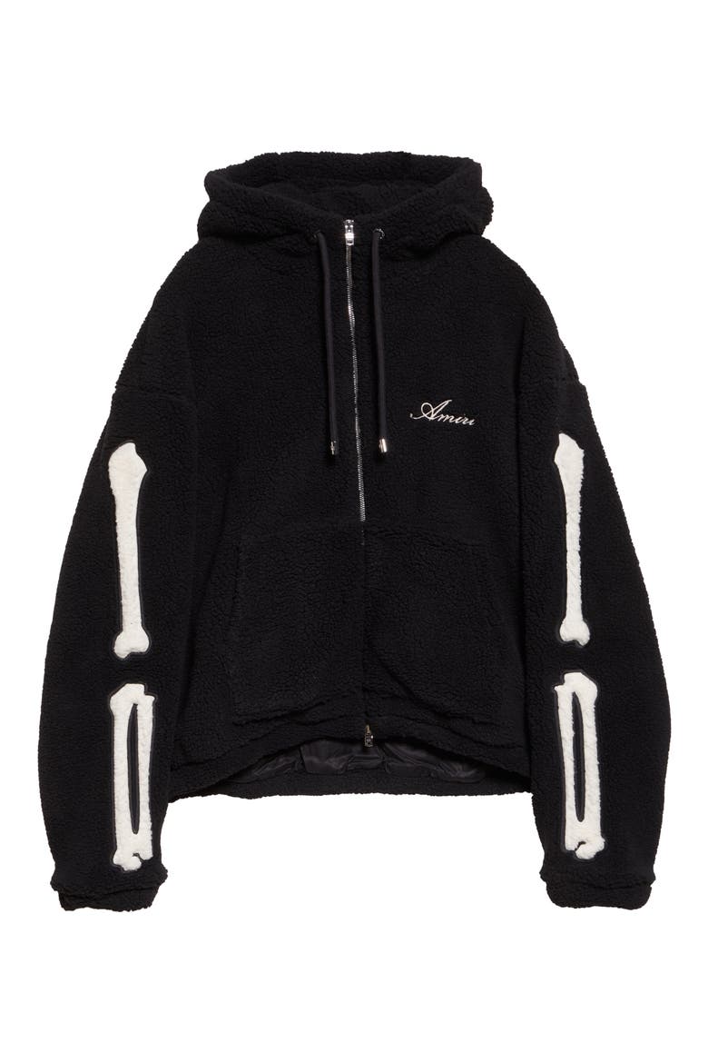 Bones Patch High Pile Fleece Full Zip Hoodie, Alternate, color, BLACK