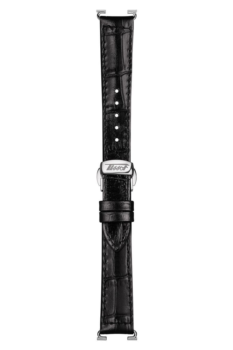 Heritage Porto Leather Strap Watch, 42.5mm x 31mm, Alternate, color, BLACK/ SILVER