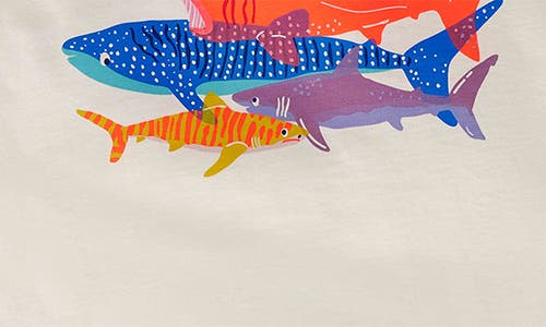 Mini Boden Kids' Riso Shark Graphic T-shirt In Soft Ivory Sharks