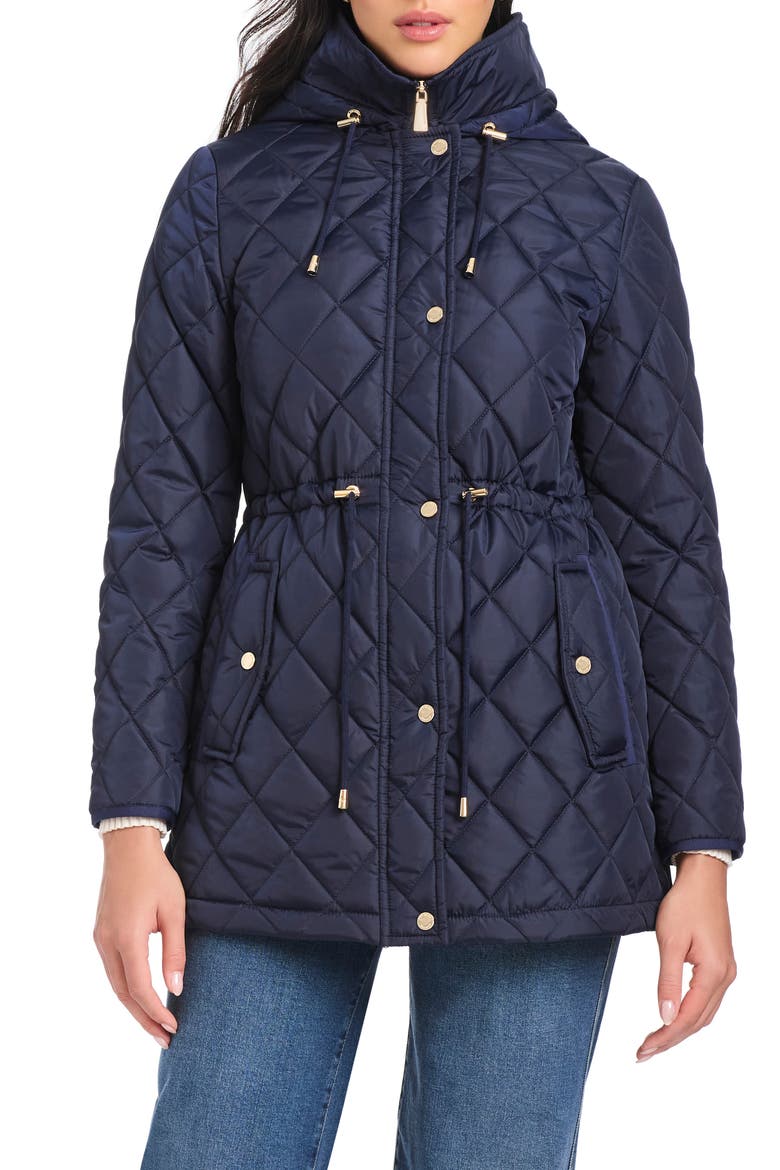 Water Resistant Hooded Quilted Jacket, Main, color, PLANETARY NAVY