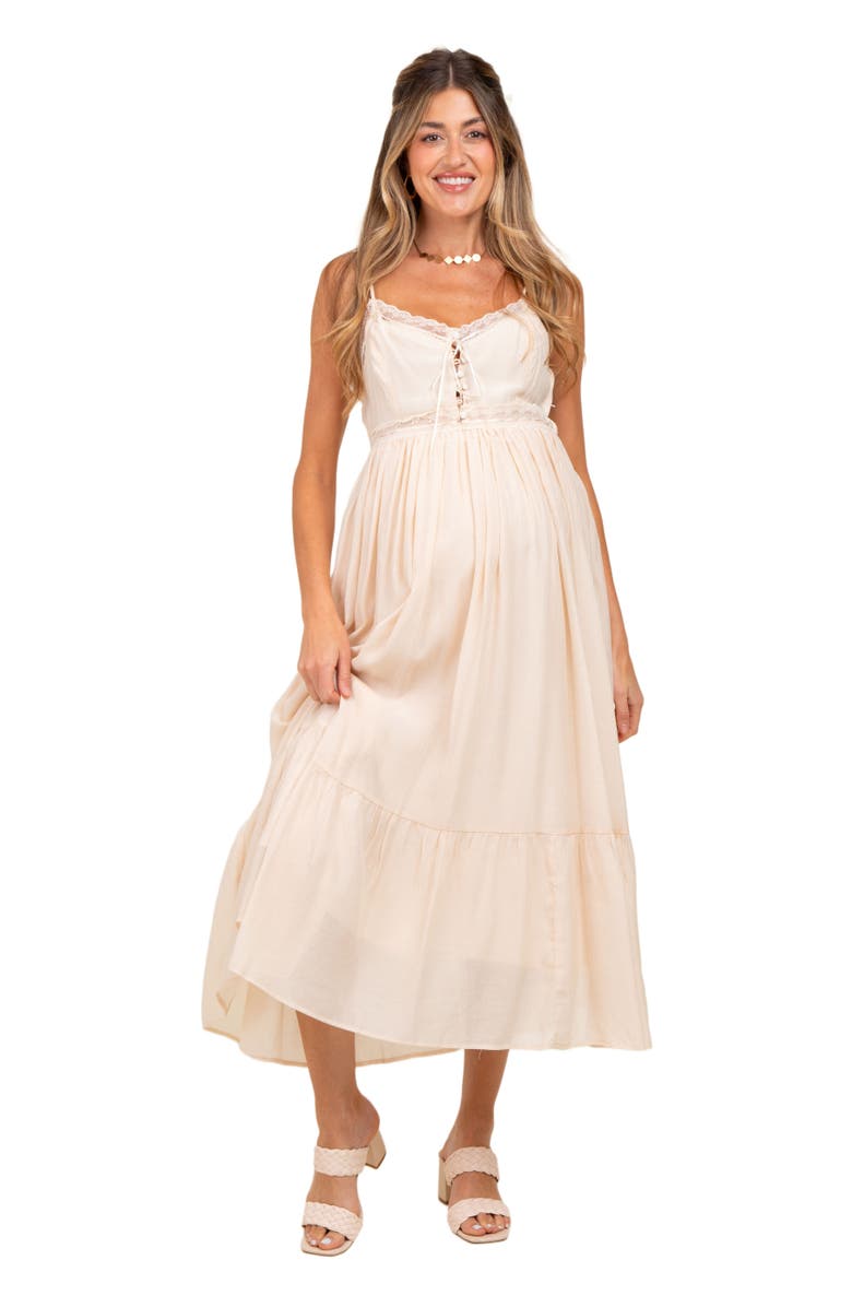 PinkBlush Lace Detail Button Front Sleeveless Midi Dress, Alternate, color, Cream