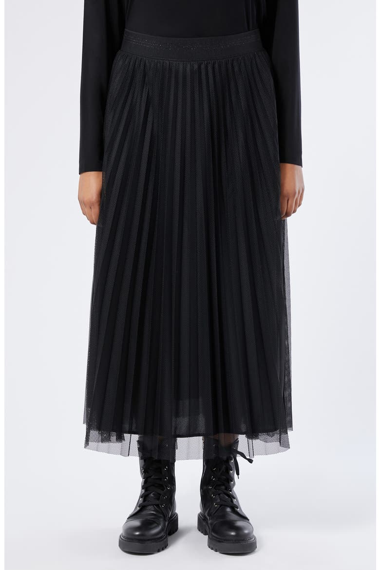 Uscio Pleated Mesh Midi Skirt, Main, color, BLACK