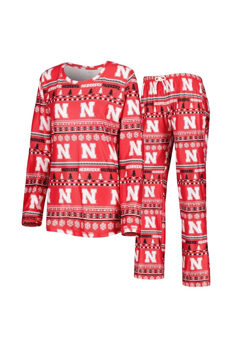Women's Concepts Sport Scarlet Nebraska Huskers Holiday Long Sleeve T-Shirt and Pants Sleep Set, Main, color, Scarlet