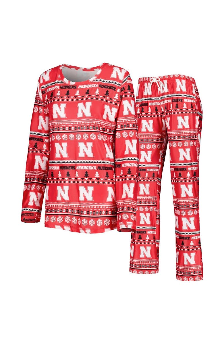 CONCEPTS SPORT Women's Concepts Sport Scarlet Nebraska Huskers Holiday Long Sleeve T-Shirt and Pants Sleep Set, Main, color, 