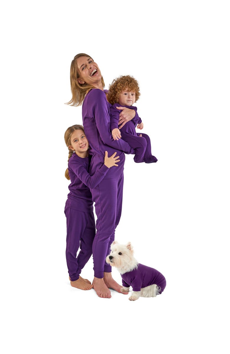 Leveret Footed Solid Cotton Matching Family Pajamas, Alternate, color, Dark Purple