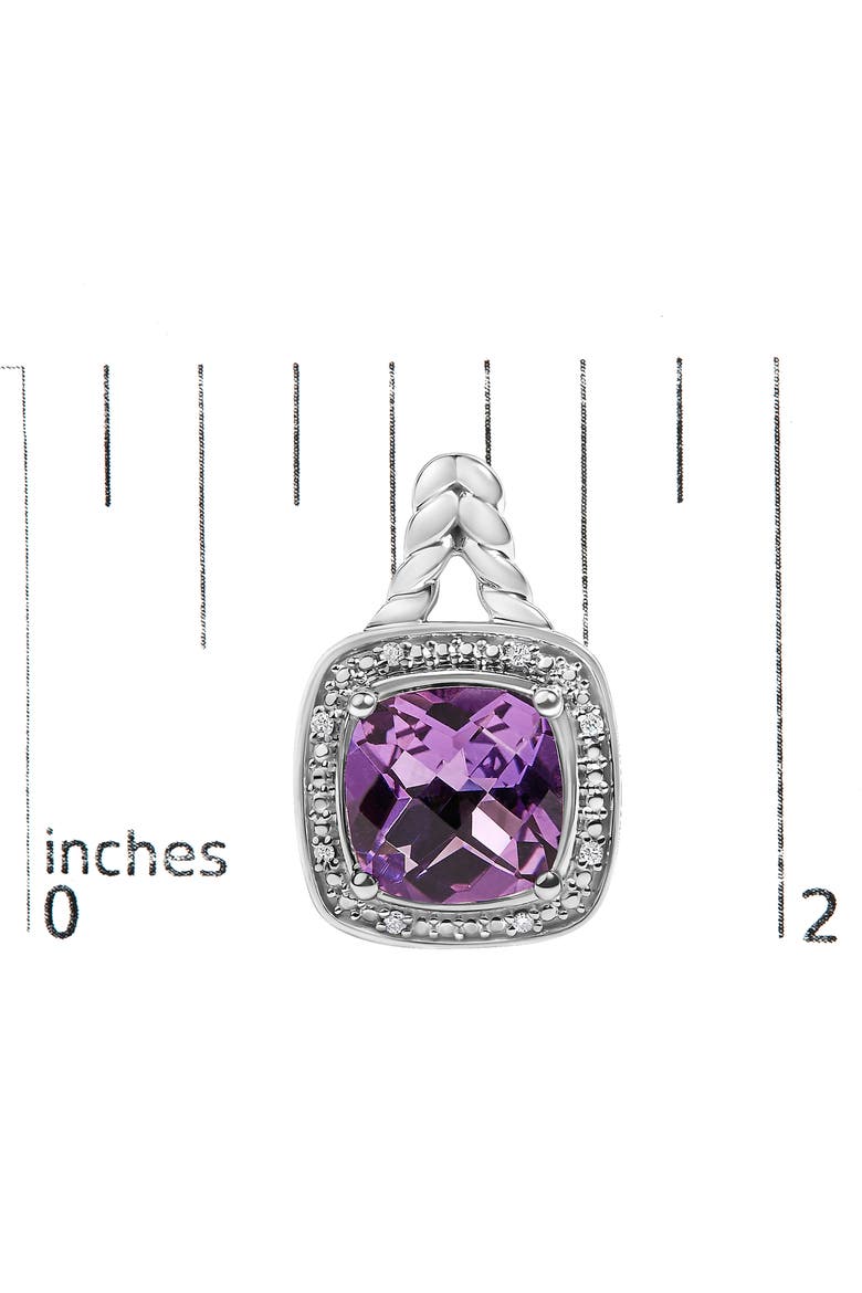 Sterling Silver Cushion Cut Amethyst and Diamond Accent Halo Drop Earrings, Alternate, color, Silver