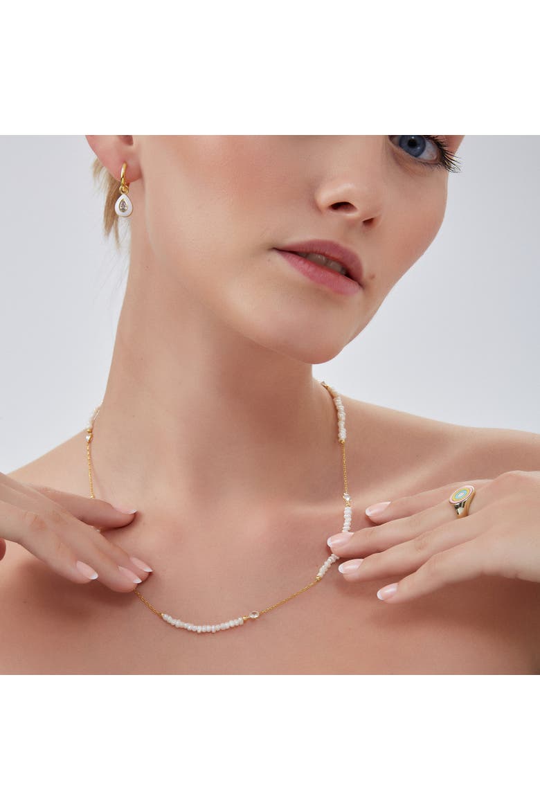 Baroque Irregular Pearl Jewelled Sterling Silver Chain Necklace In Gold, Alternate, color, Gold