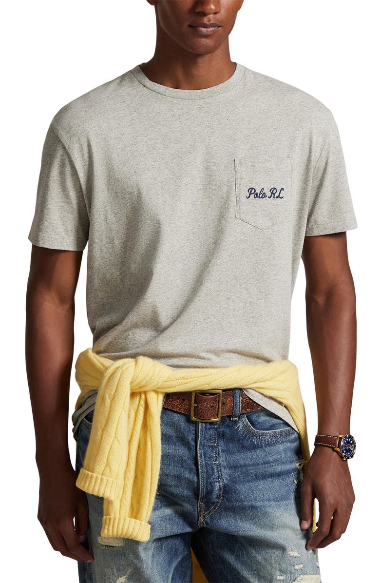 Polo Ralph Lauren Classic Fit Polo Bear Pocket Graphic T-Shirt, Main, color, Loft Heather/ Heritage Bear