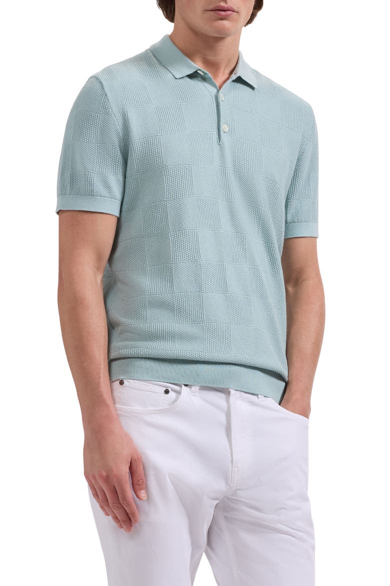 Checkerboard Stitch Polo Sweater, Main, color, SEAFOAM