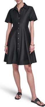 HALSTON Short Sleeve Stretch Cotton Shirtdress