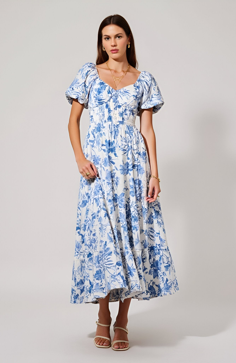 Modenaire Floral Print Puff Sleeve Maxi Dress, Main, color, 