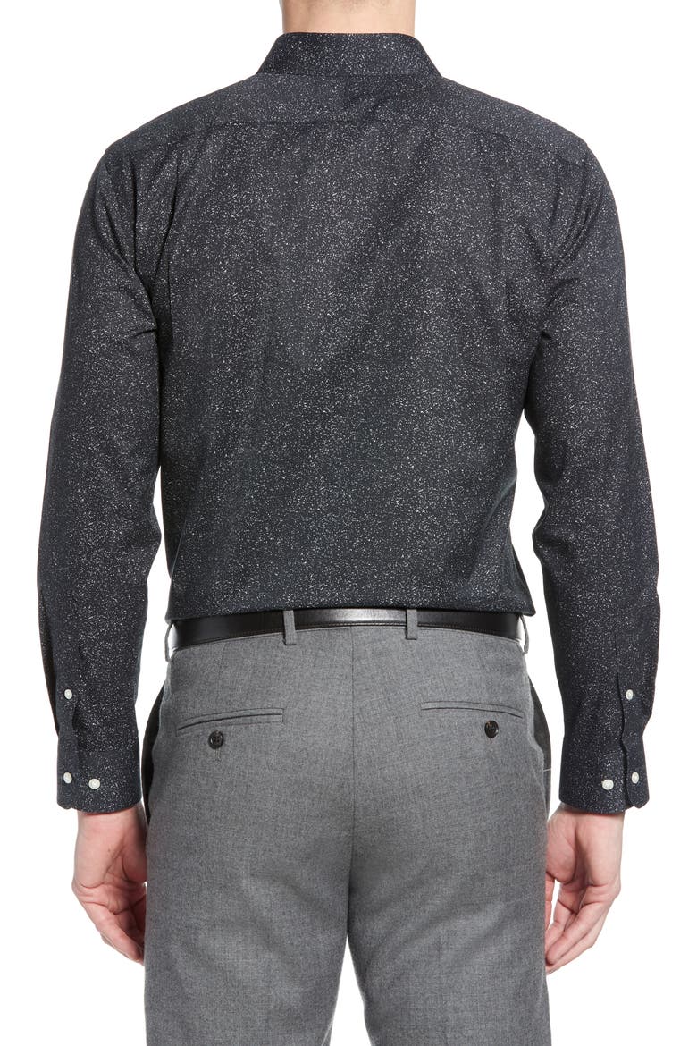 Trim Fit Non-Iron Dress Shirt, Alternate, color, BLACK GREY GLITCH STATIC