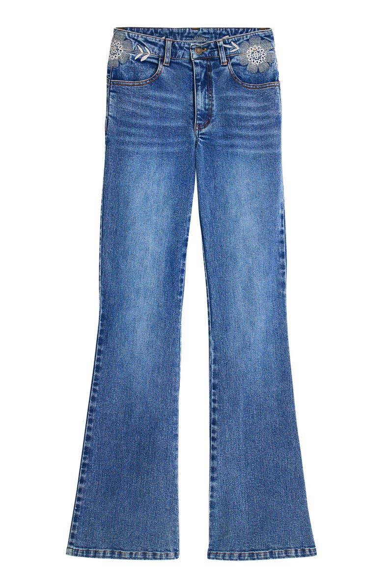 Desigual Embroidered Flare Jeans, Alternate, color, Medium Blue