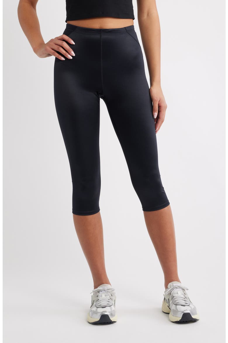 Shine Drawcord Capri Leggings, Main, color, NSKM OBSIDIAN