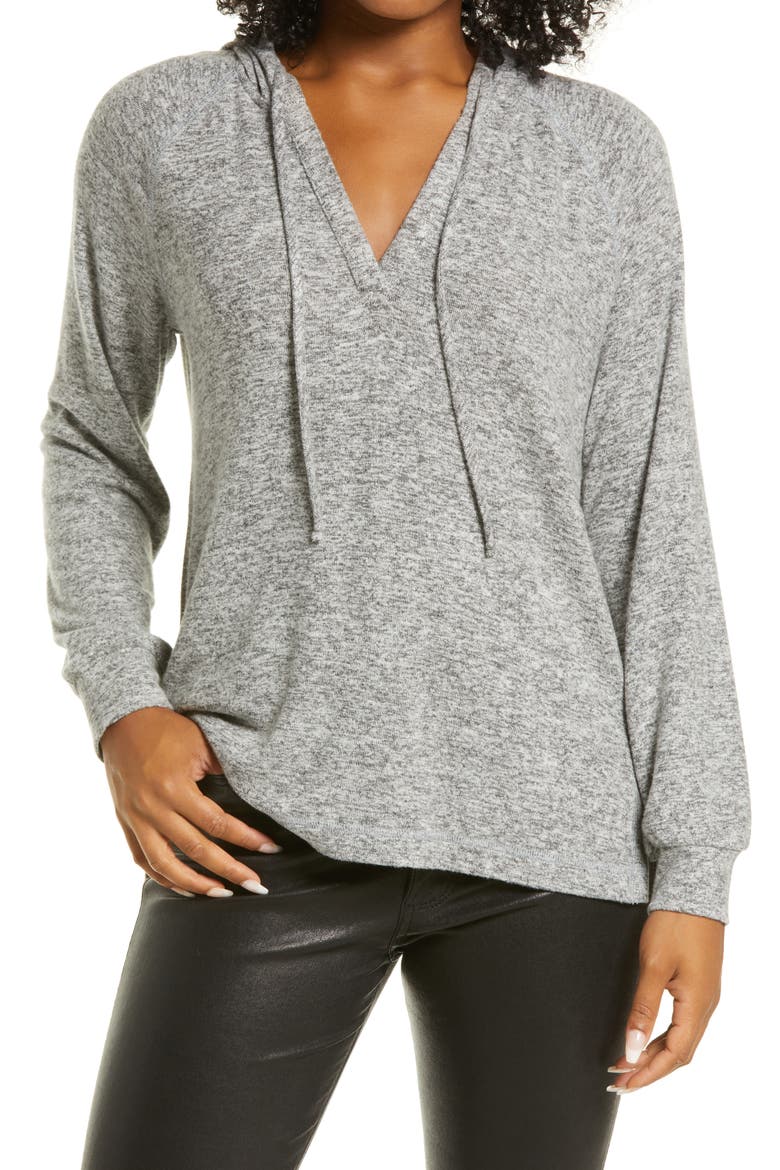 Split Neck Hoodie, Main, color, HEATHER GREY