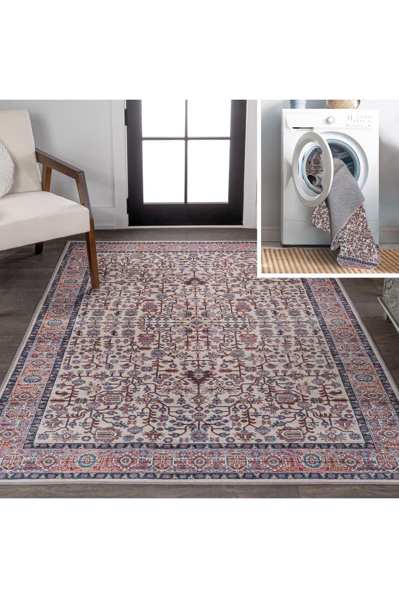 Kemer All-Over Persian Machine-Washable Area Rug, Main, color, Beige/Red/Blue