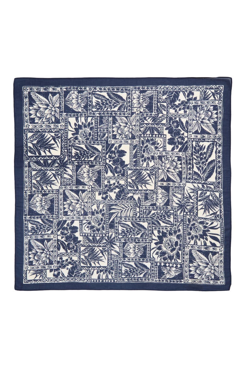 Botanical Block Square Scarf, Alternate, color, NAVY
