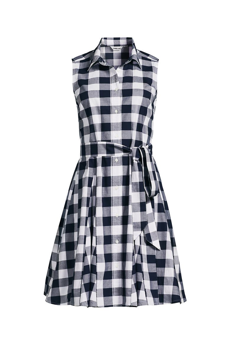 Poplin Button Front Dress with Godets, Alternate, color, Radiant Navy Gingham