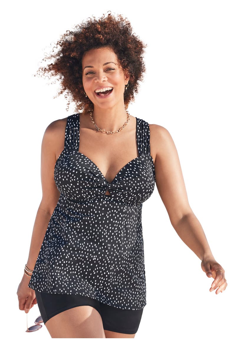 Longer Length Twist Front Tankini Top, Main, color, White Speckle
