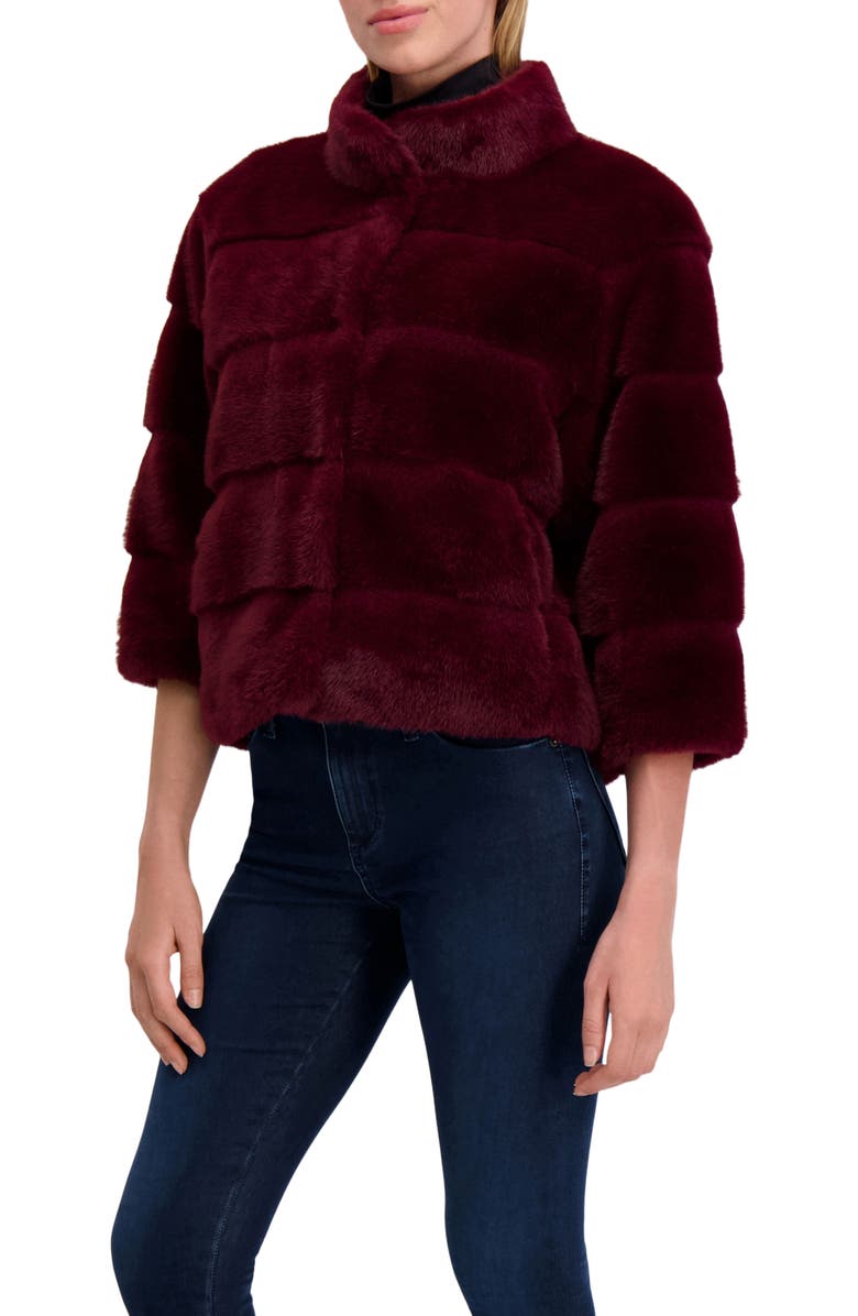 Lyla Grant Fur-Free Mink (Faux Fur) Jacket, Alternate, color, Wine