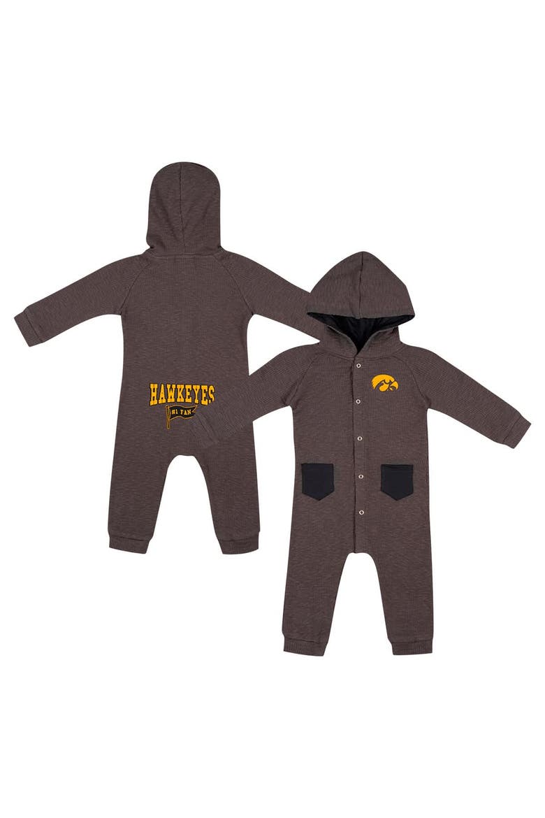 Newborn & Infant Colosseum Charcoal Iowa Hawkeyes Zando-Zan Waffle Full-Snap Hooded Romper, Alternate, color, Charcoal