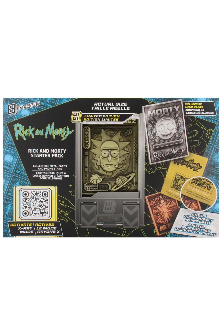 Digiplate Starter Pack Rick & Morty 3 Metal Cards Phone Stand, Main, color, Multicolored