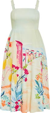 City Chic Sorrento Placed Print Midi Dress