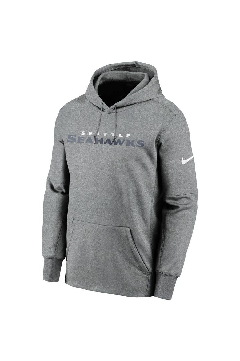 Men's Nike Heathered Charcoal Seattle Seahawks Wordmark Therma Performance Pullover Hoodie, Alternate, color, Heather Charcoal