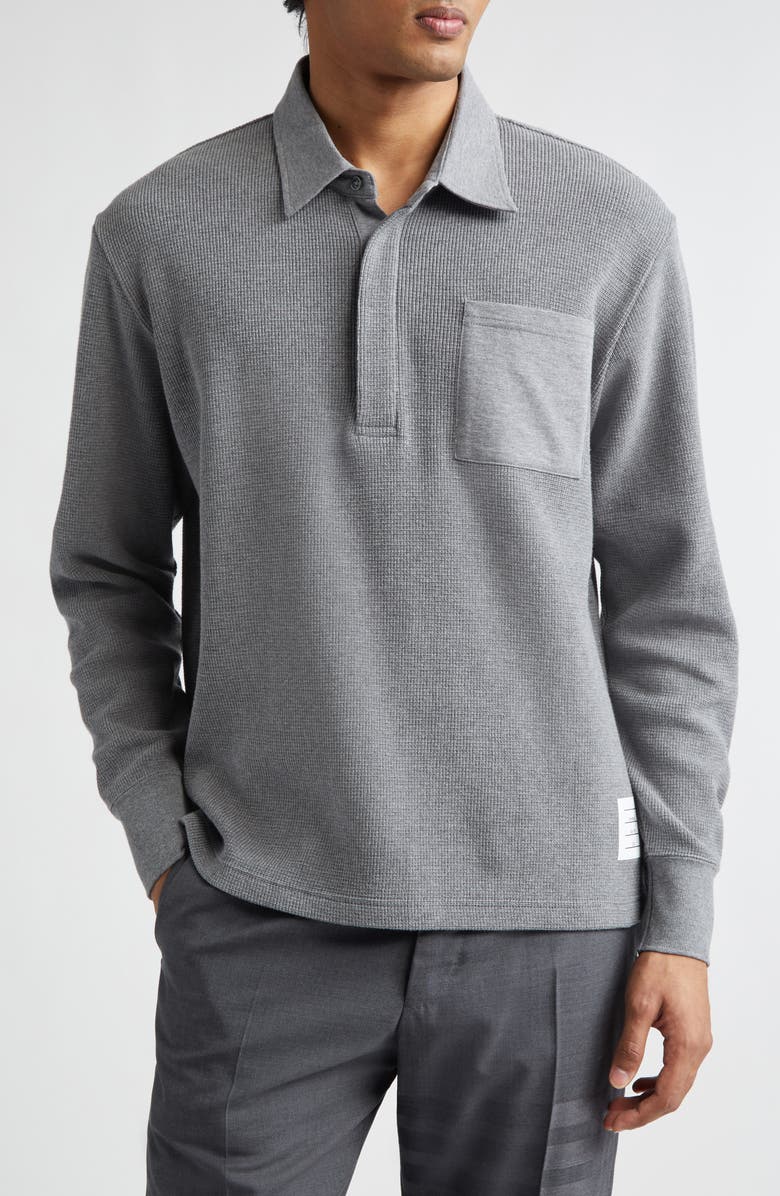 Thom Browne Waffle Knit Rugby Polo, Main, color, Med Grey