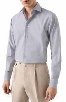 Eton Slim Fit Microcheck Mélange Cotton Dress Shirt