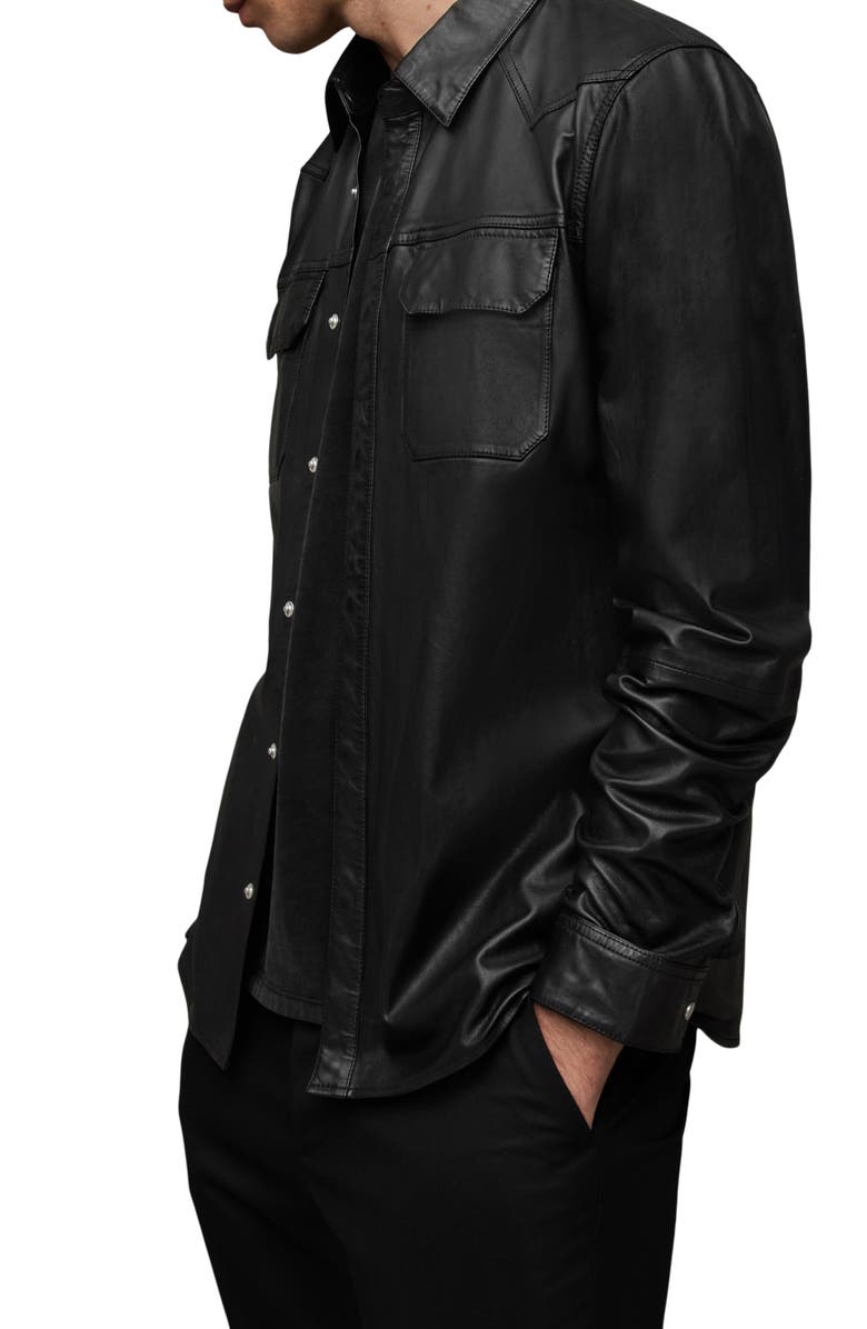 AllSaints Ivan Leather Shirt Jacket, Alternate, color, 