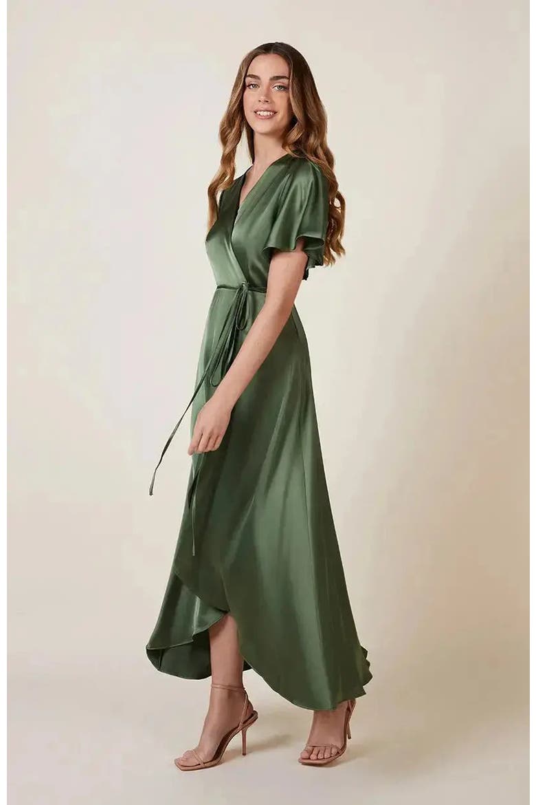 Florence Waterfall Hem Dress, Main, color, Olive Green