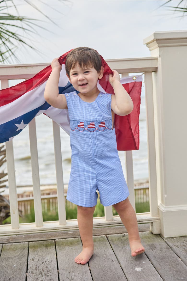 Kids' Gingham Smocked Shortall, Alternate, color, Flags