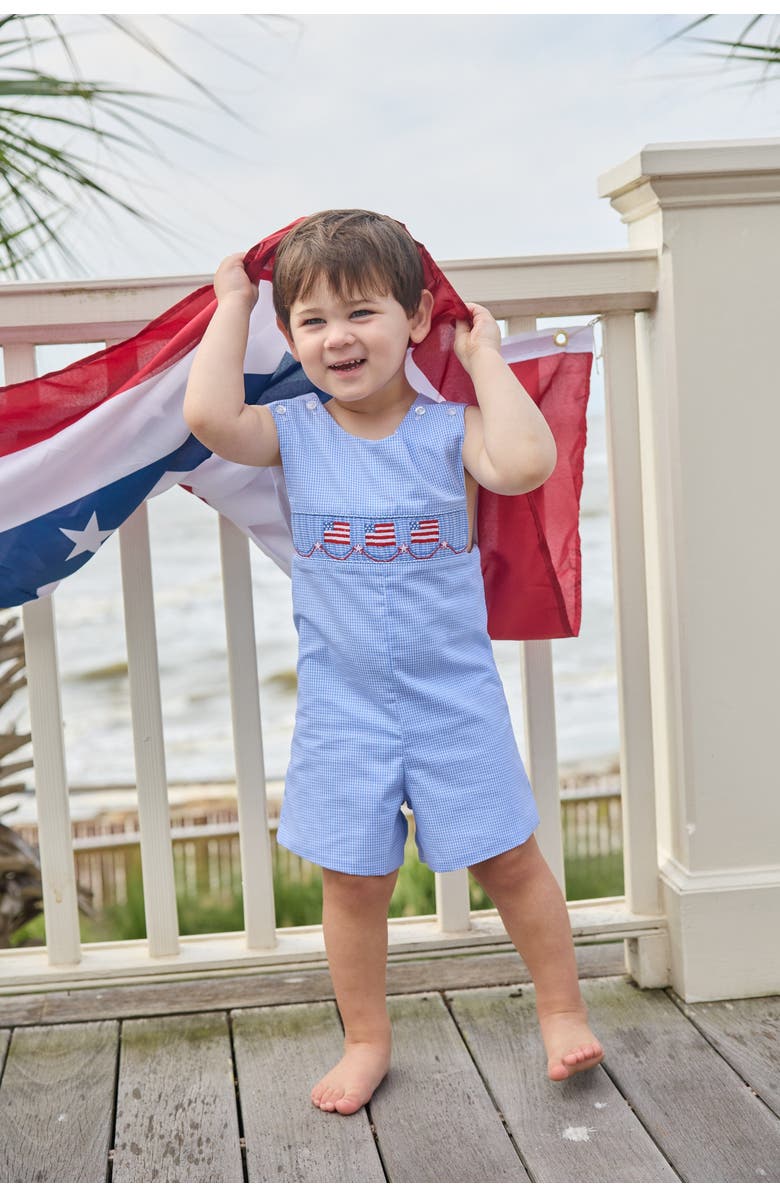 Little English Kids' Gingham Smocked Shortall, Alternate, color, Flags