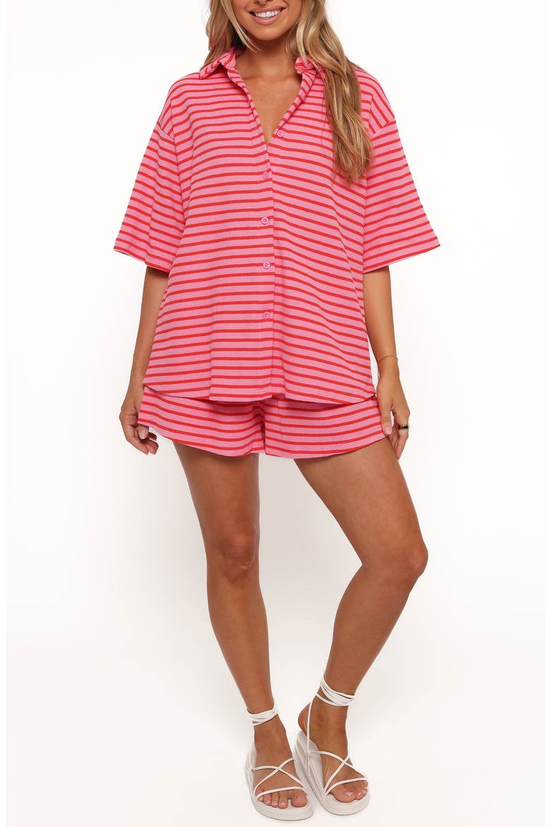 Alden Stripe Cotton Button-Up Shirt & Drawstring Shorts Set, Main, color, PINK RED STRIPE